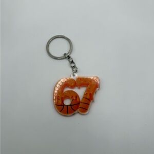 Orange Basketball Keychain with Number 67